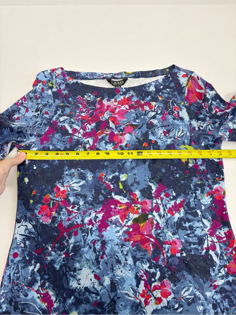 Lauren Ralph Lauren Women's Print Stretch Cotton Boatneck Tee Top Blue Multi XXL - Picture 6 of 7